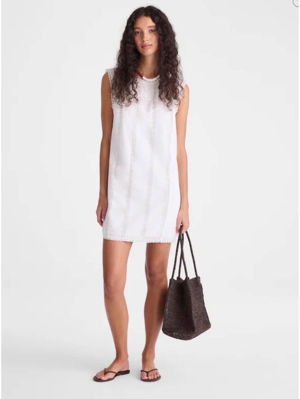 Madewell White Sleeveless Embroidered mini Dress Size M